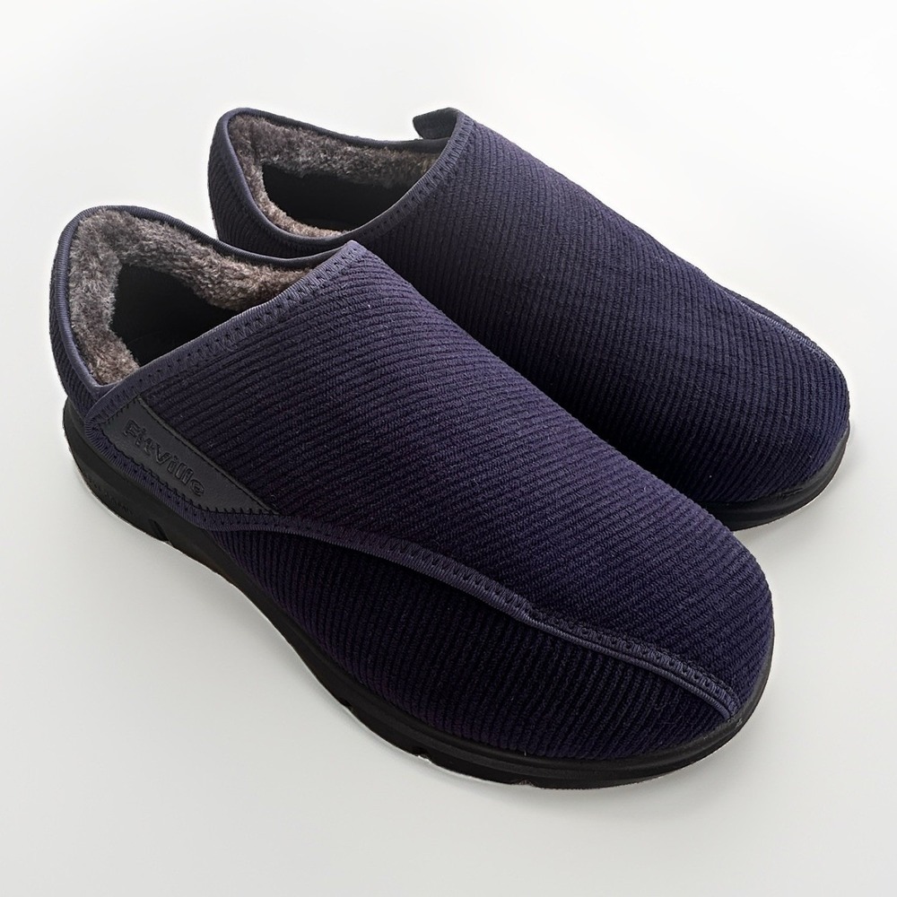 FitVille M 12 EW Extra Wide Navy Slippers Adjustable Arch Support Comfort Shoe